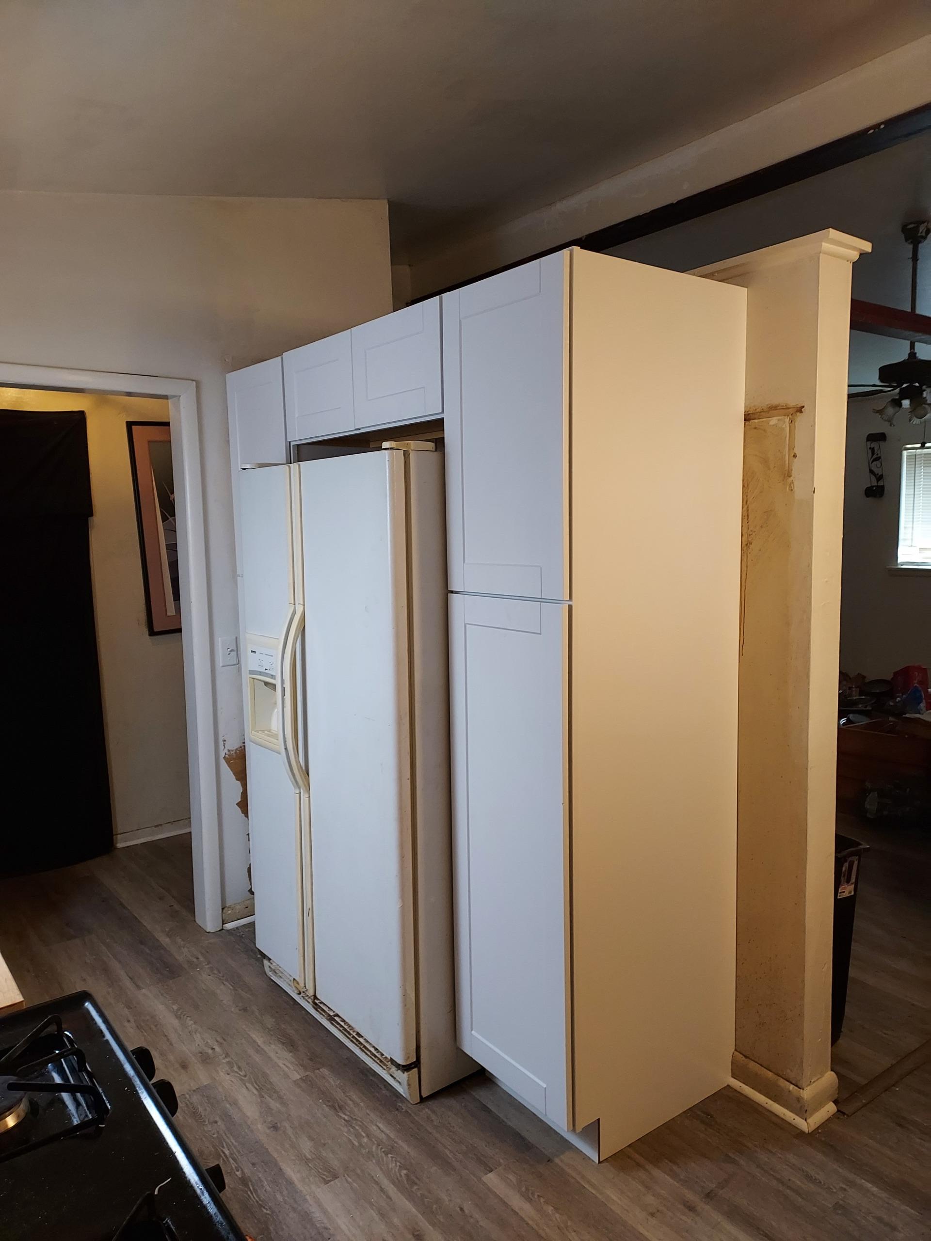 Kitchen refrigerator and cabinet area